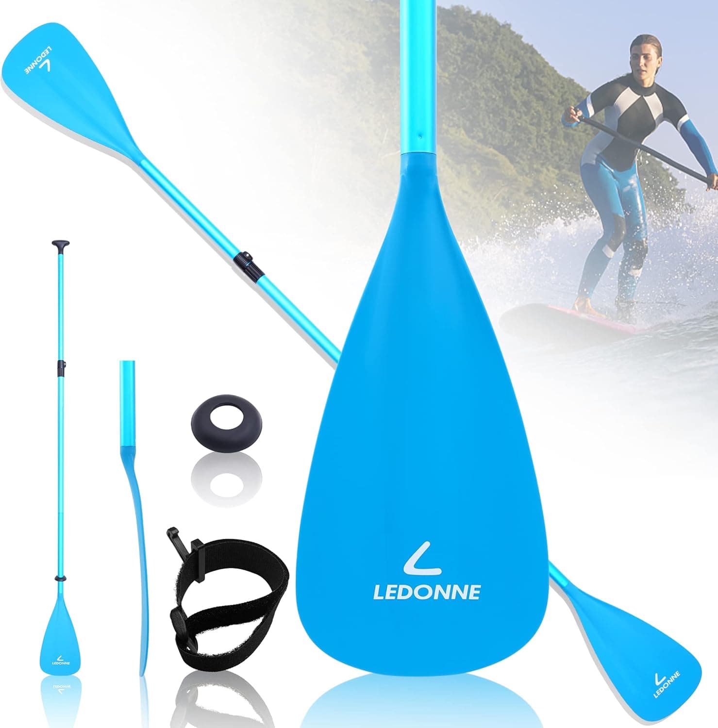 LEDONNE SUP Paddle Adjustable 4-Piece SUP Paddle Portable Paddle Aluminum Alloy Paddle Board Oar with Nylon Blade for Surfing Water Sport Best Price Based on Our 3 Million Sets Per Year