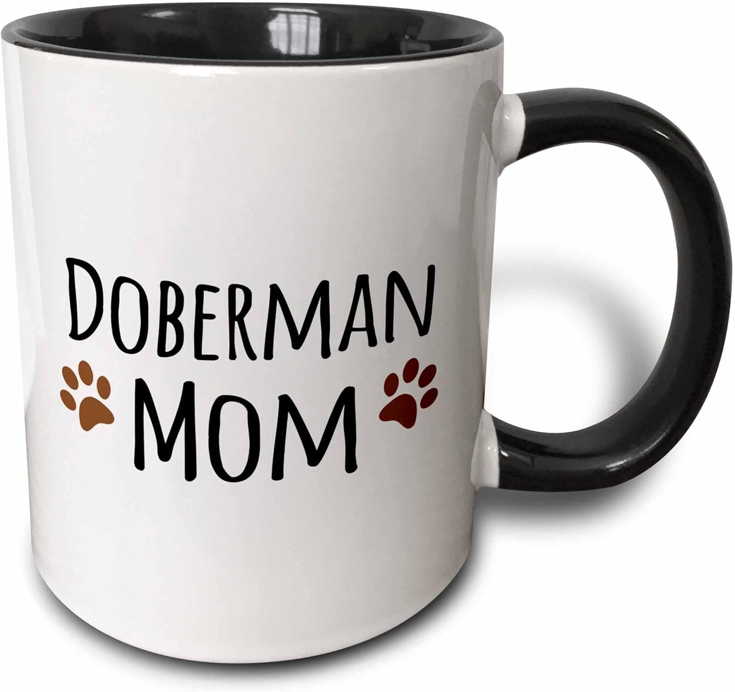 3dRose Doberman Pinscher Mom-Doggie by Breed-Brown Muddy paw Prints Mug, 11 oz, Black