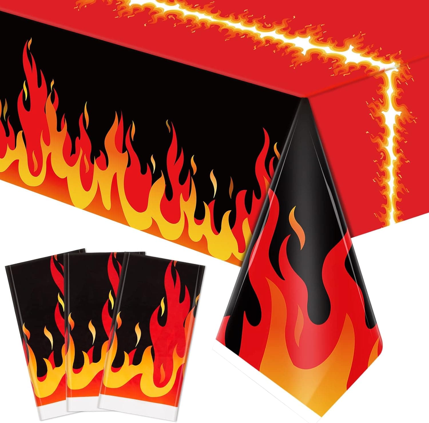Fire Heroes Table Cloth Firefighter Themed Birthday Party Supplies Plastic Firefighter Table Cover Flame Theme Firefighter Tablecloth for Party School Activity(3 Pieces)