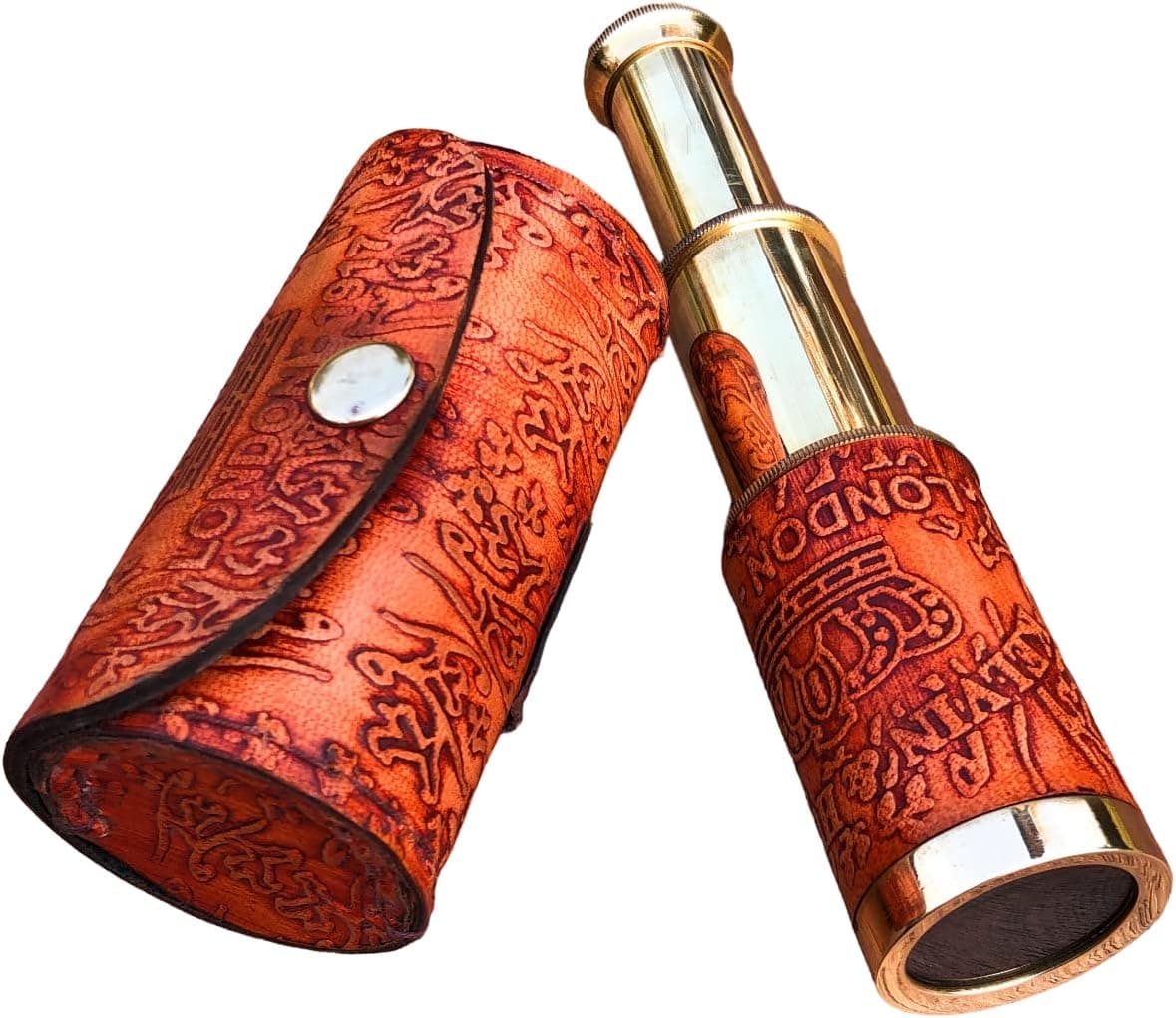 Nautical Handheld Pirate Brass Telescope with Box/Case Sailor Home Decor Pirate Captain Boat Gift (6", Kelvin & Hughes) - Brass
