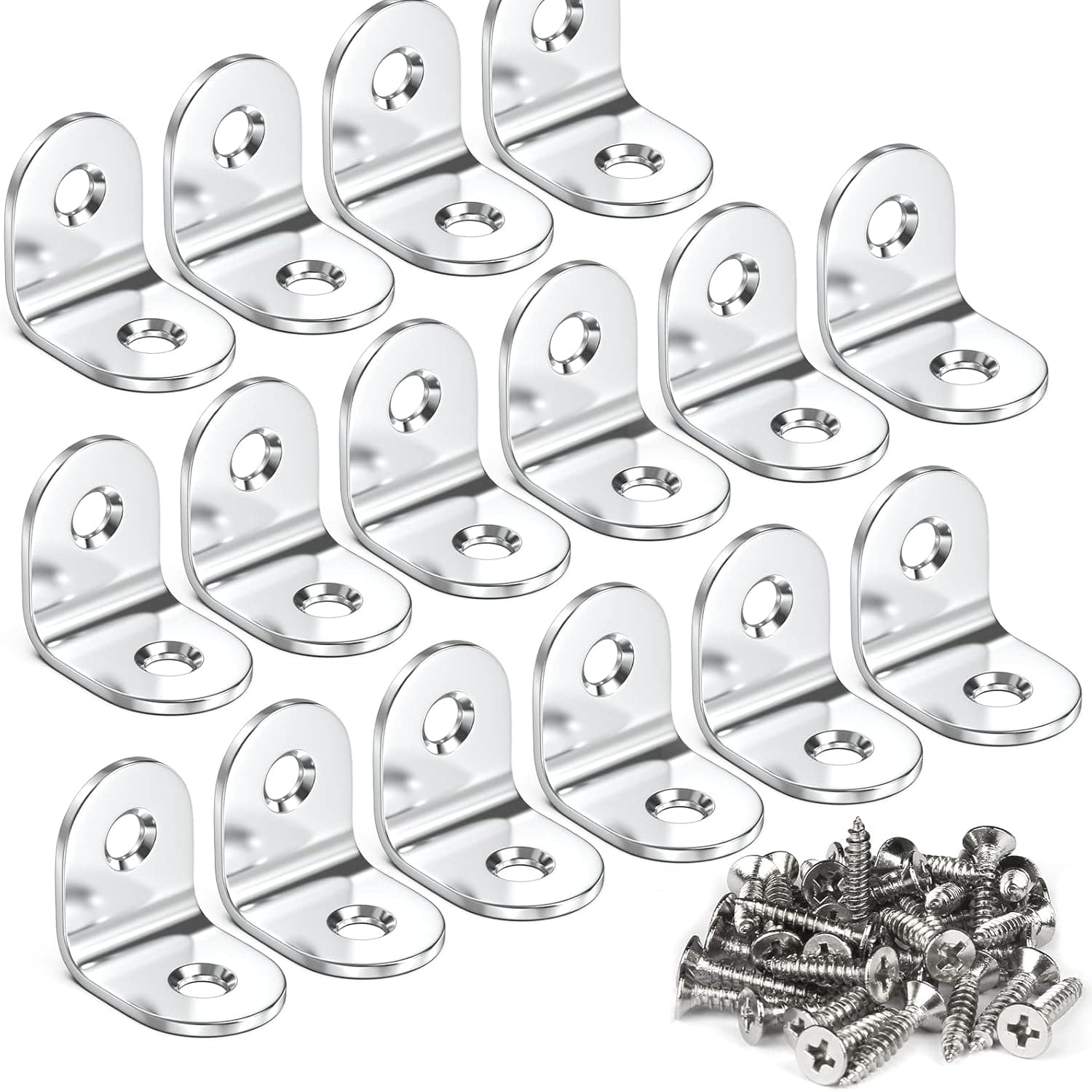 Teenitor Corner Brace, 20mmx20mm Stainless Steel Brace Corner Steel Joint Right Angle Bracket Fastener, 16 Pieces with Screws