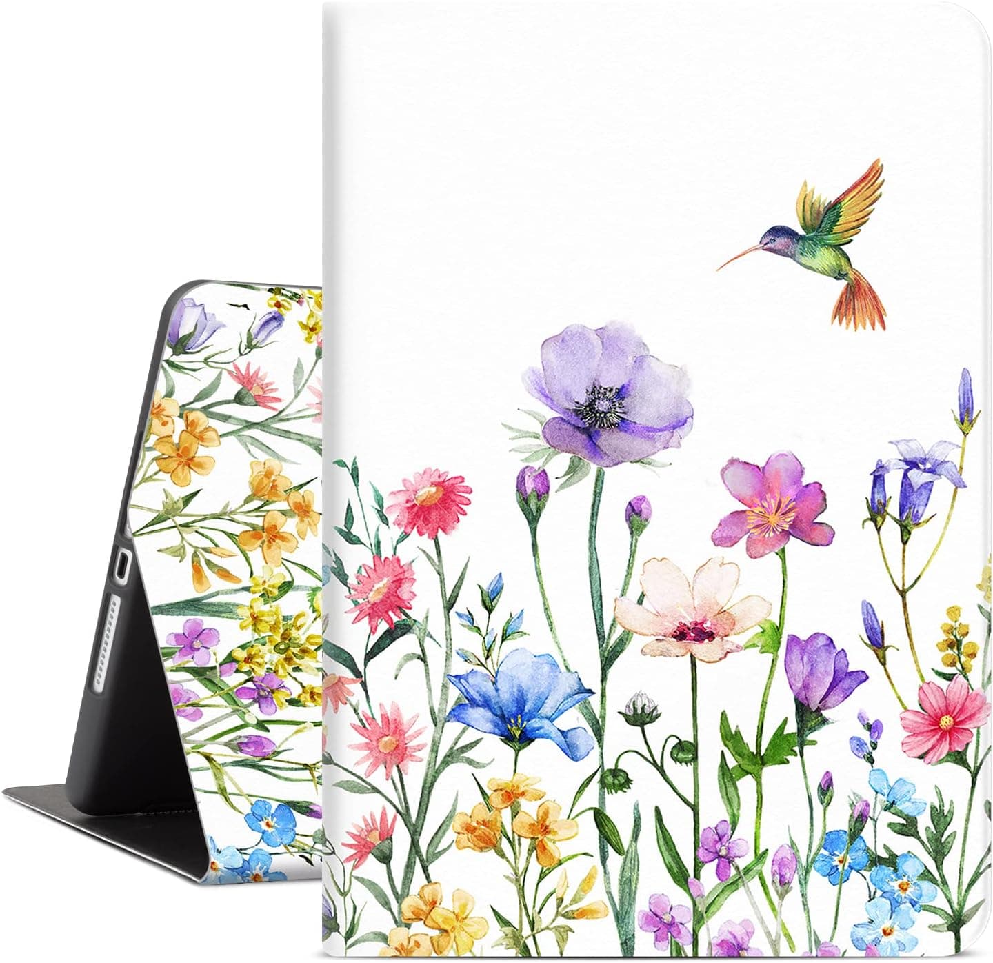 Hummingbird iPad 9th/8th/7th Generation 10.2 Inch iPad Case 2021/2020/2019, Shockproof iPad 10.2 Case with Soft TPU Back Cover, Smart Multi Viewing Angles & Auto Wake/Sleep, Birds and Flowers