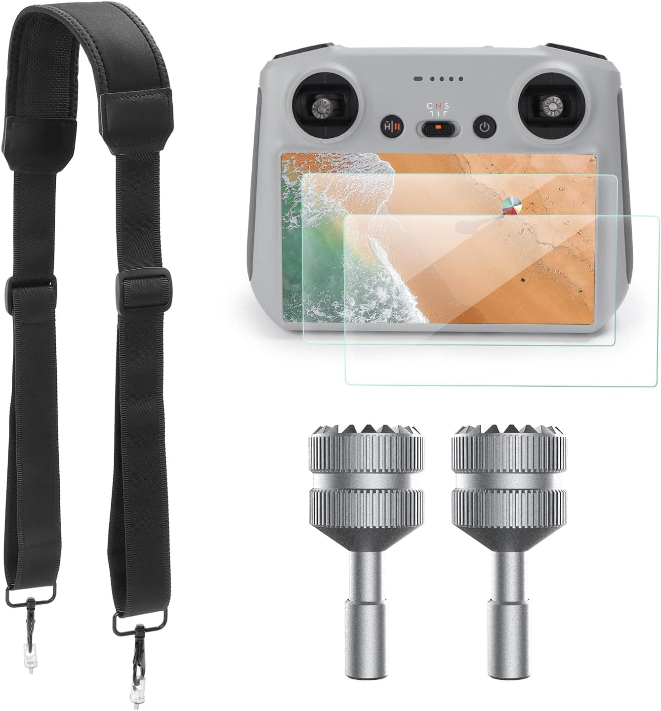 Mini 3 Pro 2 Pieces HD Tempered Glass Screen Protector Film + RC Lanyard Neck Strap + RC Sticks Joysticks for DJI Mini 3 Pro Controller DJI RC Accessories