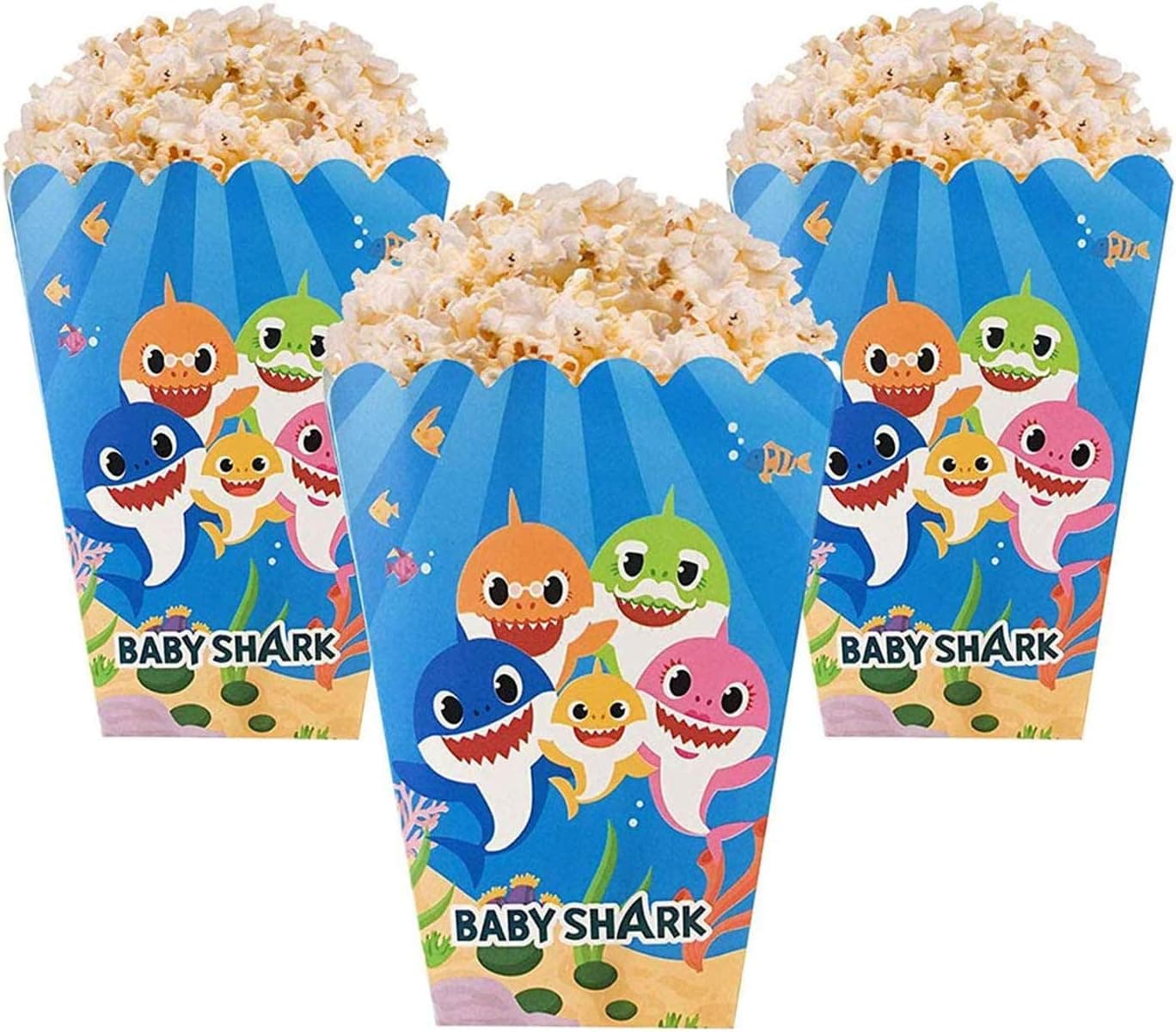 24 PCS Baby Cute Shark Popcorn Snack Boxes Party Supplies Mini Popcorn Party Favor Containers for Kids Baby Shower Birthday Parties