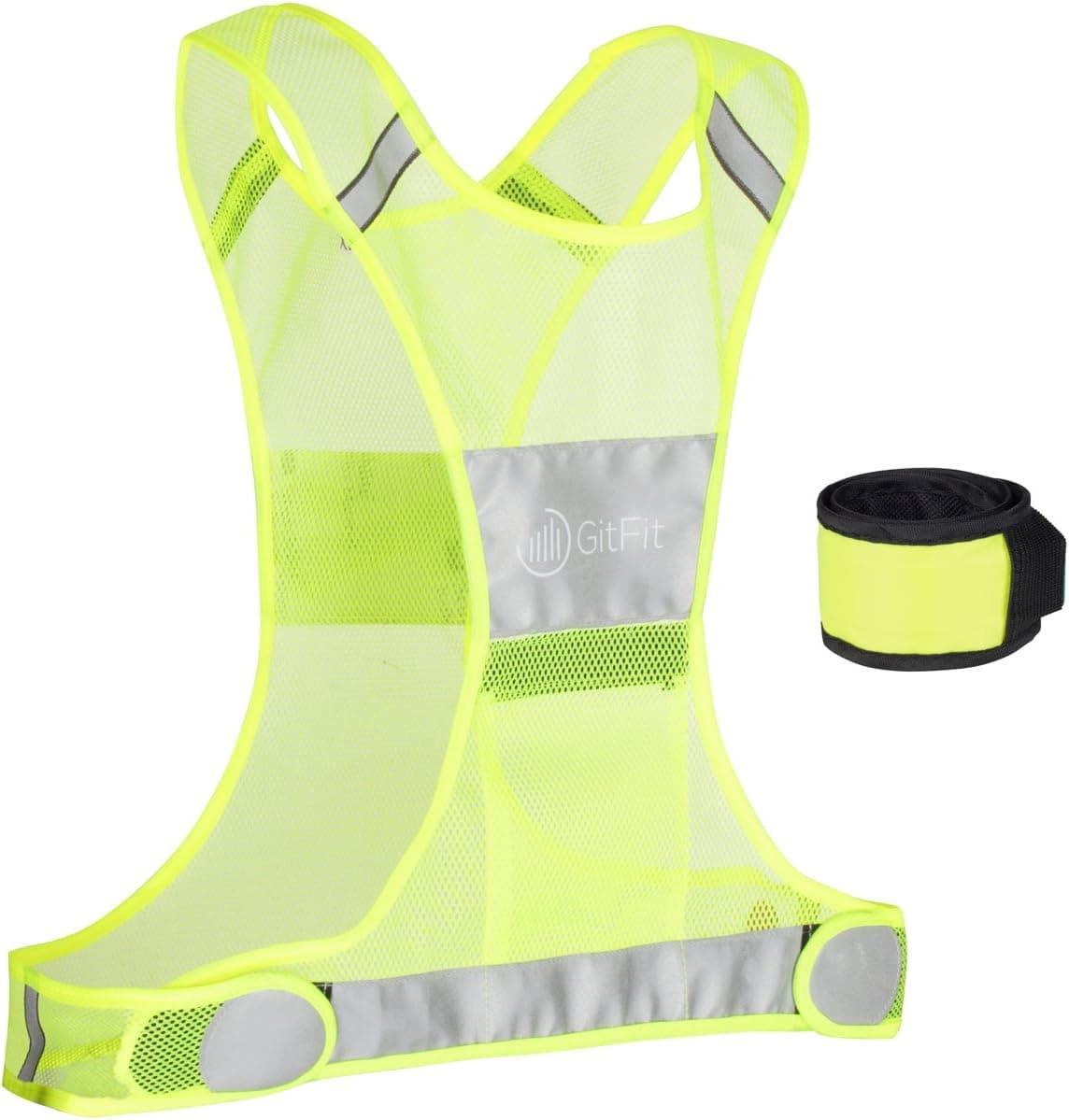 Reflective Vest for Running or Cycling including LED Safety Slap Armband - Men and Women's Reflective Running Vest for Jogging, Biking, & Walking - Reflective Running Gear by GitFit Sports
