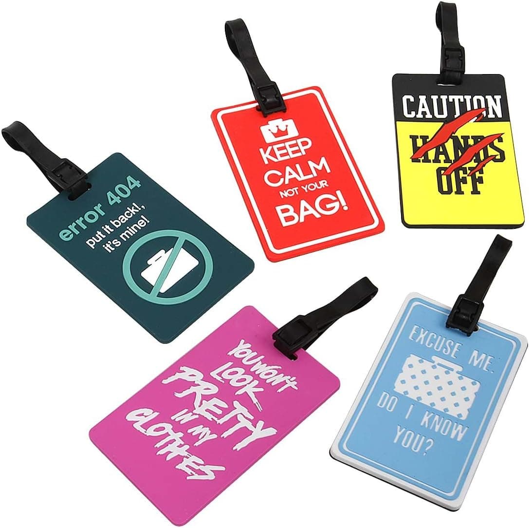 Bundle Monster 5 pc Silicone Mixed Design Travel Luggage Bag ID Tags - Set 1: Hands Off