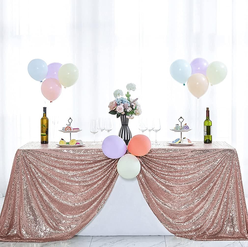 Hahuho 50x80 inch Rectangular Sequin Tablecloth Rose Gold, Glitter Tablecloth for Bridal Shower Decorations, Birthday, Wedding, Dessert, Banquet(50x80 Inch, Rose Gold)