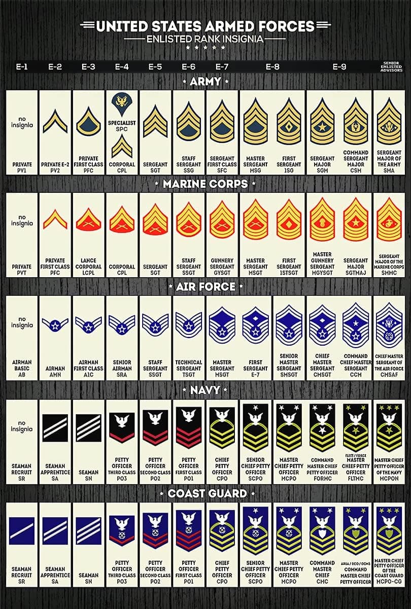 Gearsly United States Armed Forces Military Officer Rank Insignia Poster No Frame Or Framed Canvas 0.75 Inch Print in Us Novelty Quote Meaningful, Motivational