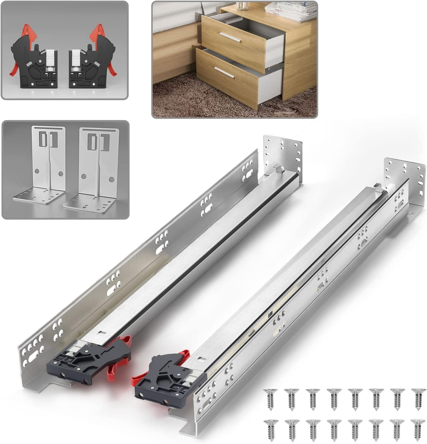 BAIDICE 1 Pair Undermount Soft Close Drawer Slides 9 12 15 18 21 24 Inch 80 lb Load Capacity Full Extension Hidden Bottom Mount Rails Locking Devices Concealed Ball Bearing Runners