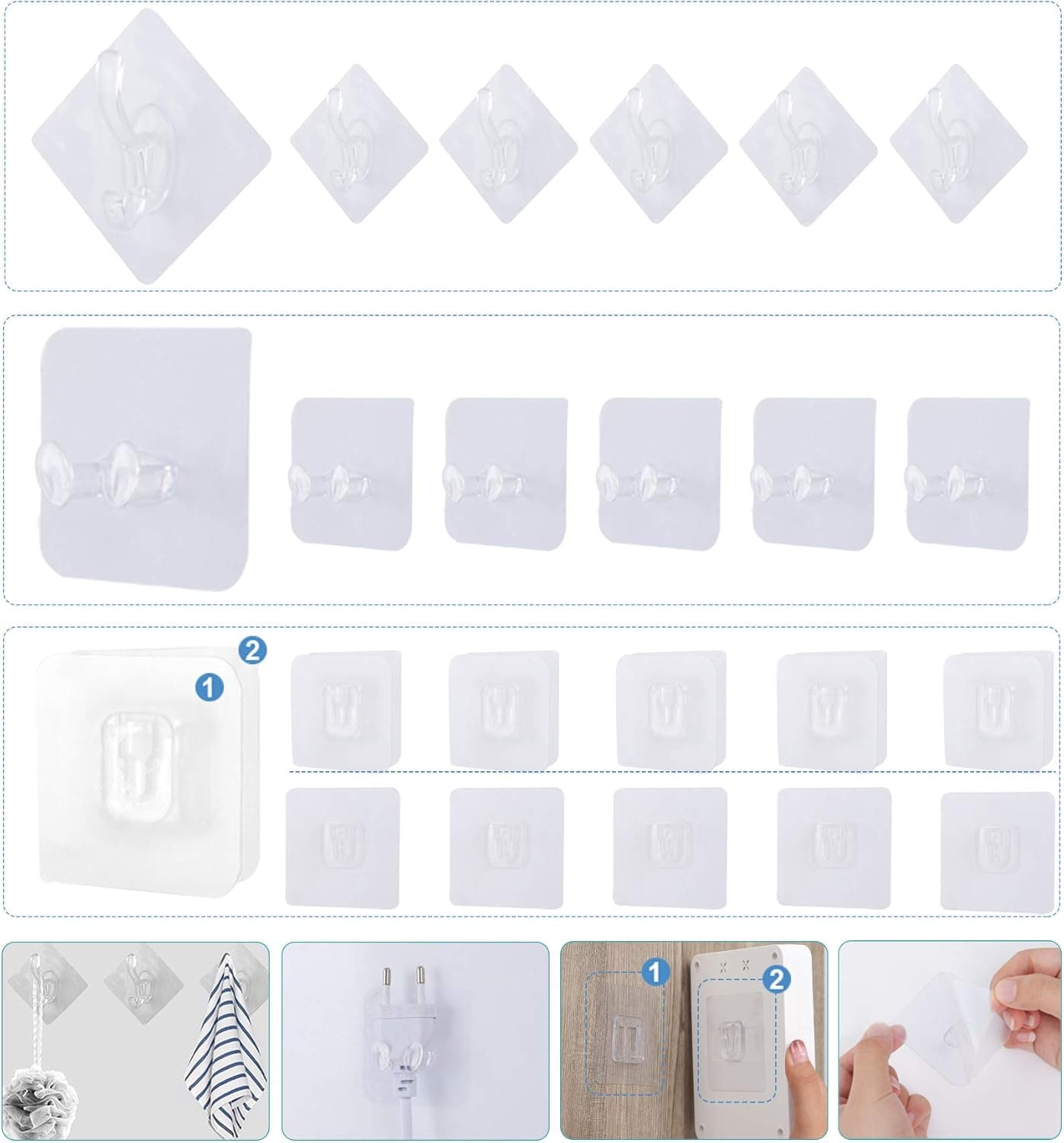 2020 NEW18pcs No Damage Wall Hangers Removable Adhesive Sticky Wall Hooks Heavy Duty for Hanging Multipurpose Coat Rack Hook Set for Kitchen, Bathroom 25lb(Max) Gancho adhesivo pared Closet Hooks