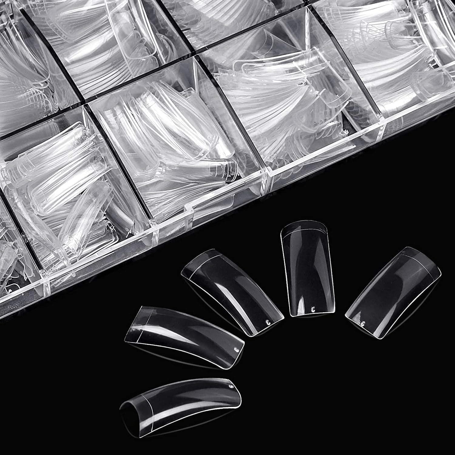 Clear Nail Tips Fake Nails - French Acrylic Nail Tips ECBASKET Half Cover Square Nail Tips False Artificial Nails Tips 500pcs 10 Sizes with Box