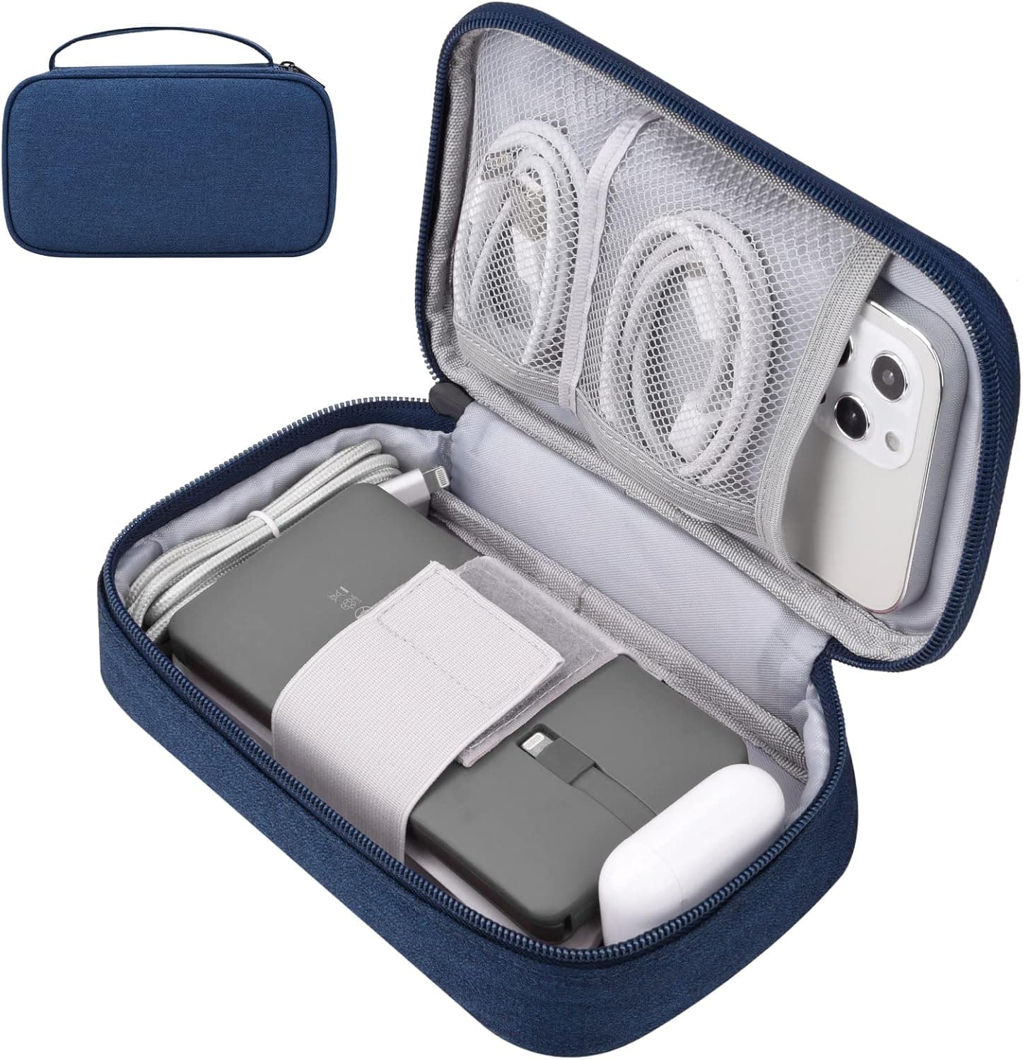 Portable External Hard Drive Case, Electronics Organizer Travel Case for WD My Passport, Chargers & Cords, Cables (Small, Navy Blue)