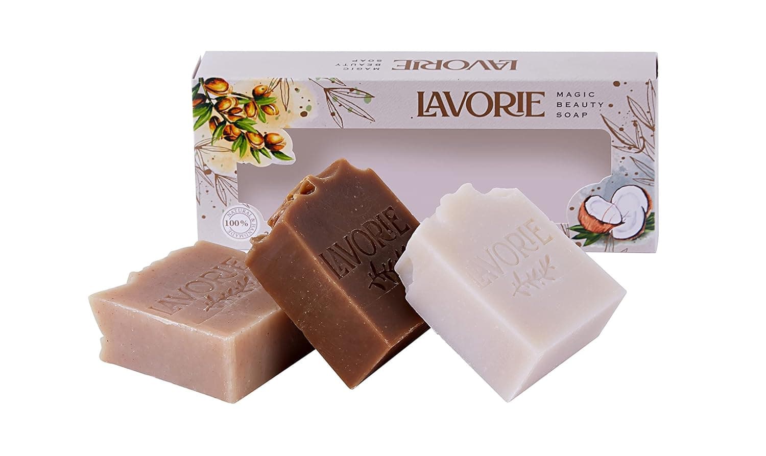 Lavorie 100% Natural Scented Soap Bar Set 3 Pc Assorted, Argan, Juniper Tar, Coconut Oil, Herbal, Handmade, Cruelty Free, Soap Bars made with Organic Essential Oils (3 x 4.9oz)