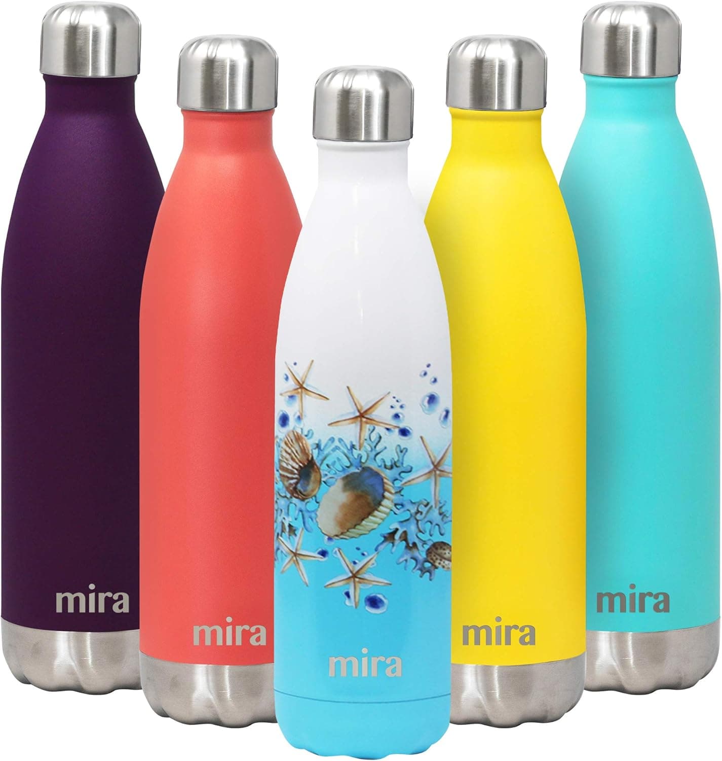 MIRA 25 Oz Insulated Metal Water Bottle - Stainless Steel Double Walled Vacuum Insulated Cola Shape Thermos Flask - 24 Hours Cold, 12 Hours Hot - Cap - Reusable Sports Bottle - Shells