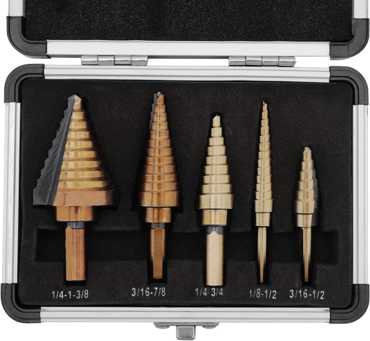 M MOKENEY 5 Pcs Golden Drill Bit Set, Steel Step Drill Bit, Metal Cutting Bit for The Drill Bit for Metal, Wood, Plastic