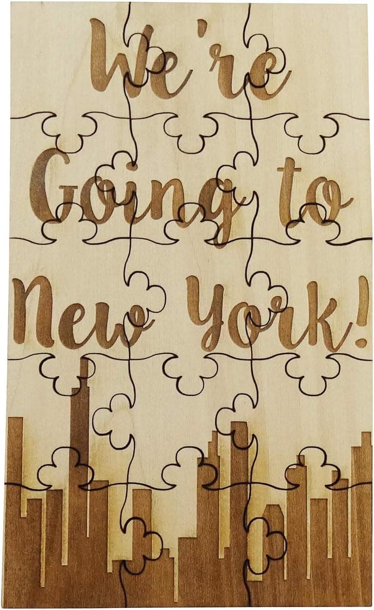 We're Going to New York - 15 Piece Basswood Jigsaw Puzzle, Surprise Vacation NY Trip Reveal