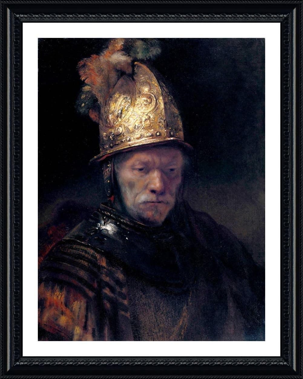 Alonline Art - Man Golden Helmet by Rembrandt | Black Framed Picture Printed on 100% Cotton Canvas, Attached to The Foam Board | Ready to Hang Frame | 30"x38" | Wall Art Home Decor for Bedroom Paint