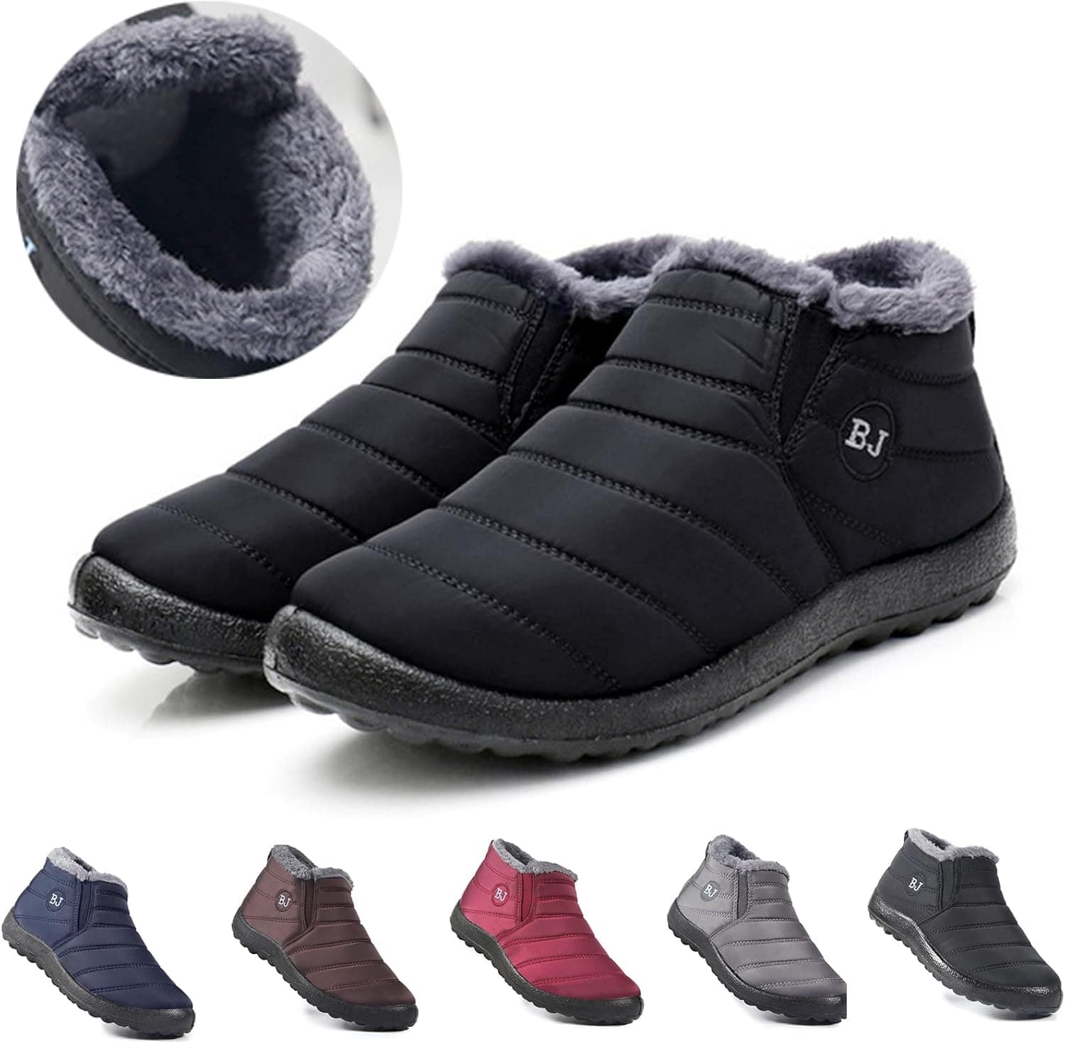 Boojoy Winter Boots, Winter Warm Non-Slip Ankle Boots, Fur Lined Thickened Non-Slip Winter Shoes for Men and Women (8-Women, Black)