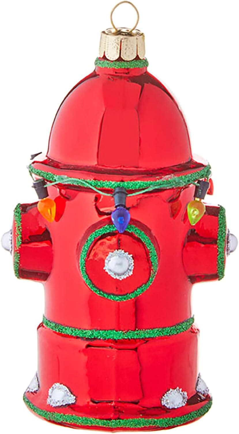 Raz imports Seasonal Vibrant Red Green Fire Hydrant 4.5 inch Glass Decorative Christmas Ornament