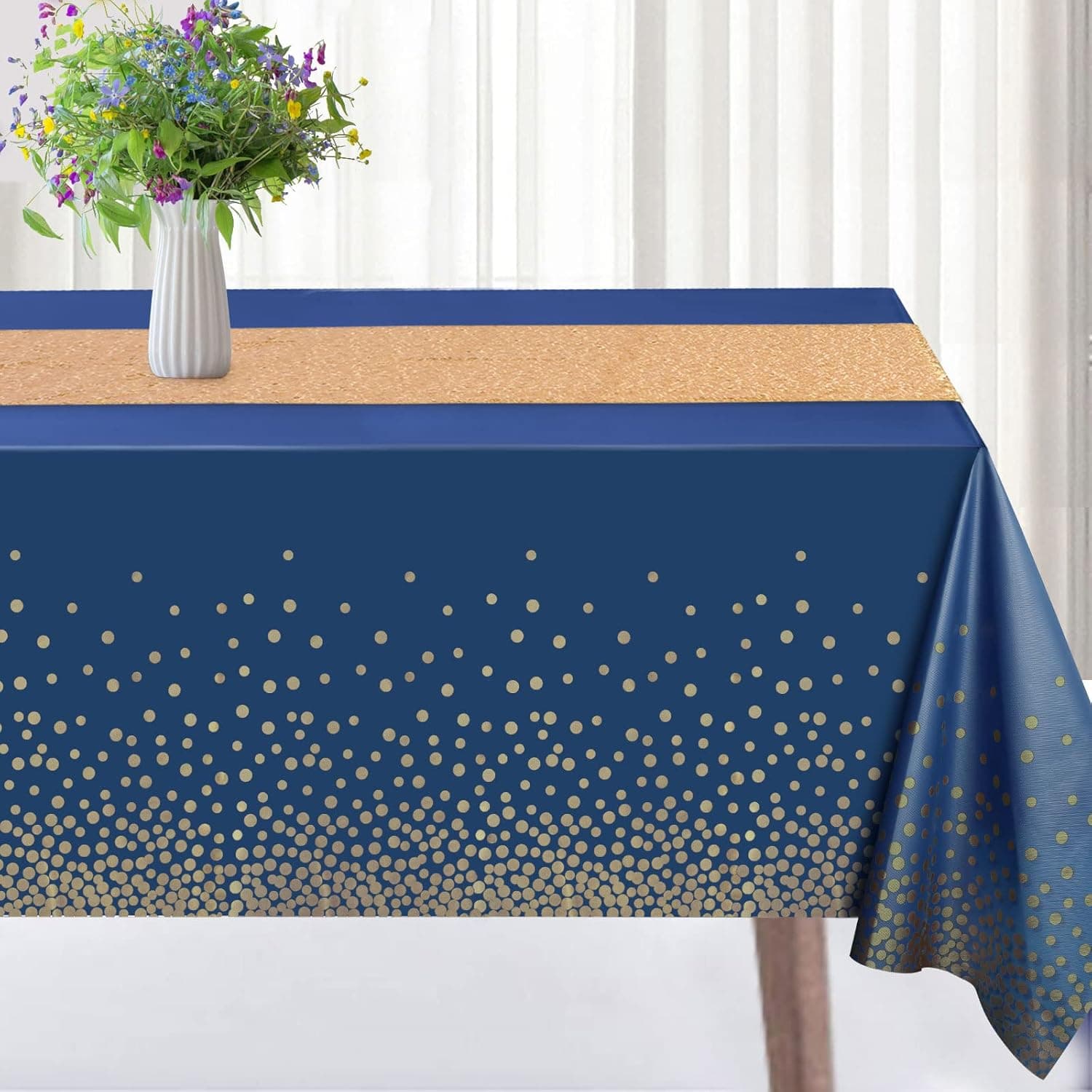 JOYOCEAN 4 Pack Blue Plastic Tablecloth with Table Runner Blue Plastic Table Cloths for Parties Disposable,Blue Table Cover for Outdoor Birthday Party 54" X 108"