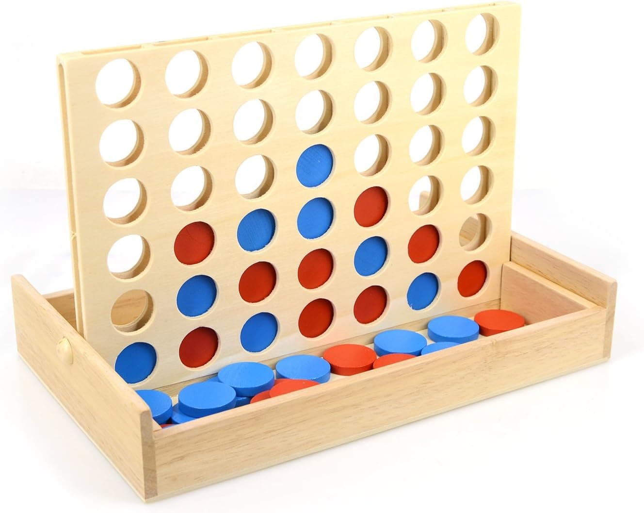 IAMGlobal 4 in a Row. Four in a Row Wooden Game, Line Up 4, Classic Family Toy, Board Game for Kids and Family for Fun