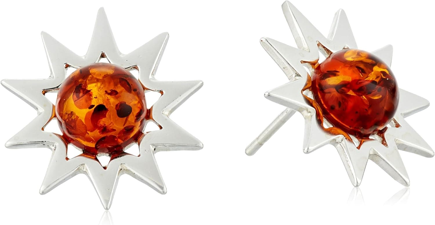 Amber Sterling Silver Sun stud Earrings