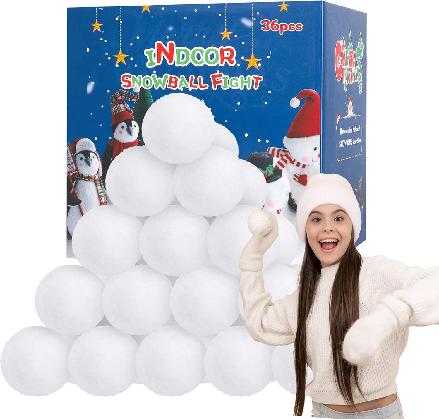36 Pack Snowballs for Kids Indoor, 3 Inch Plush Indoor Snowball Set, Artificial Snowballs Kids Toys, Fake Snowballs for Winter Snowball Fight Competition Outdoor Multiplayer Throwing Game Party Gift