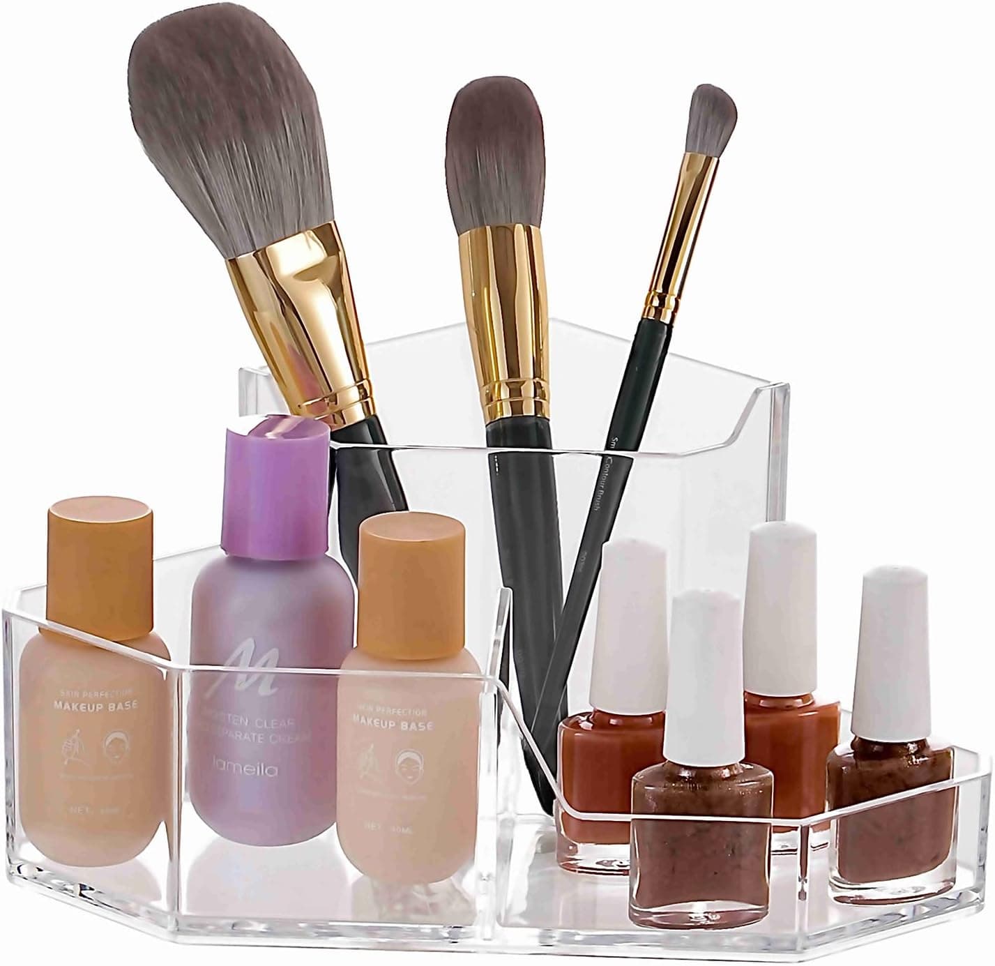 Cq acrylic Makeup Brush Holder Organizer, 3 Slot Cosmetics Storage Makeup Brushes Cup on Vanity, Desk,Bathroom Countertops,Pack of 1