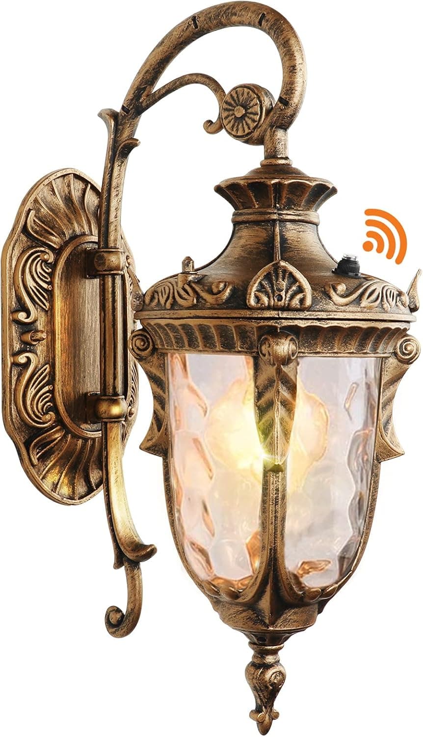PARTPHONER Dusk to Dawn Outdoor Wall Lights Exterior Light Fixture, Gold Porch Light Wall Mount with Light Sensor, Outside Wall Sconce Lighting Wall Lamp for Entrance Doorway Garage House (Gold)