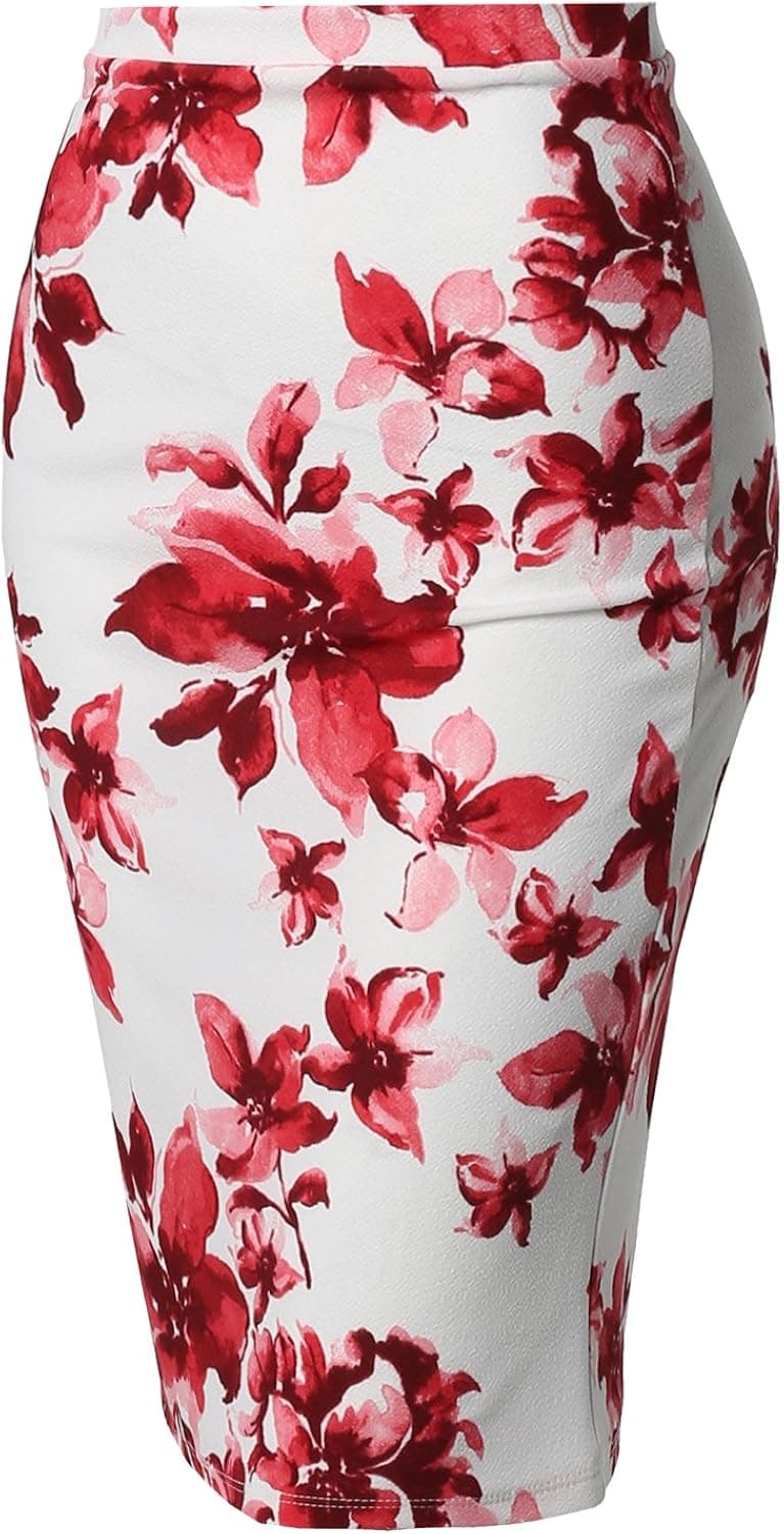 Women's Fitted Stretch Printed High Waist Midi Pencil Skirt