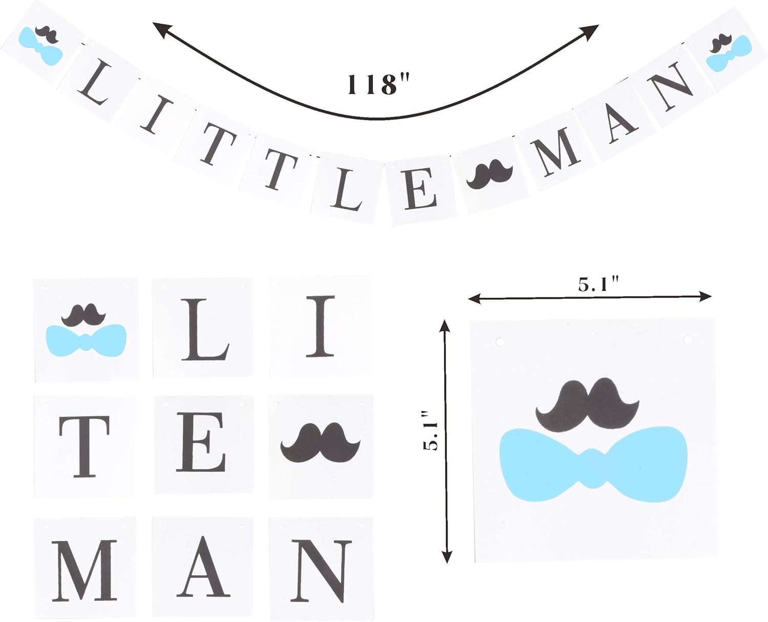 Baby Boy Mustache Shower Decorations, Little Man Baby Shower Supplies decorations, Little Man Baby Shower Banner, Blue Little MAN Mustache Cake Topper Mini Mustache Hat Bowtie Cupcake Picks For Baby Shower, Little Man Mustache Cake Topper