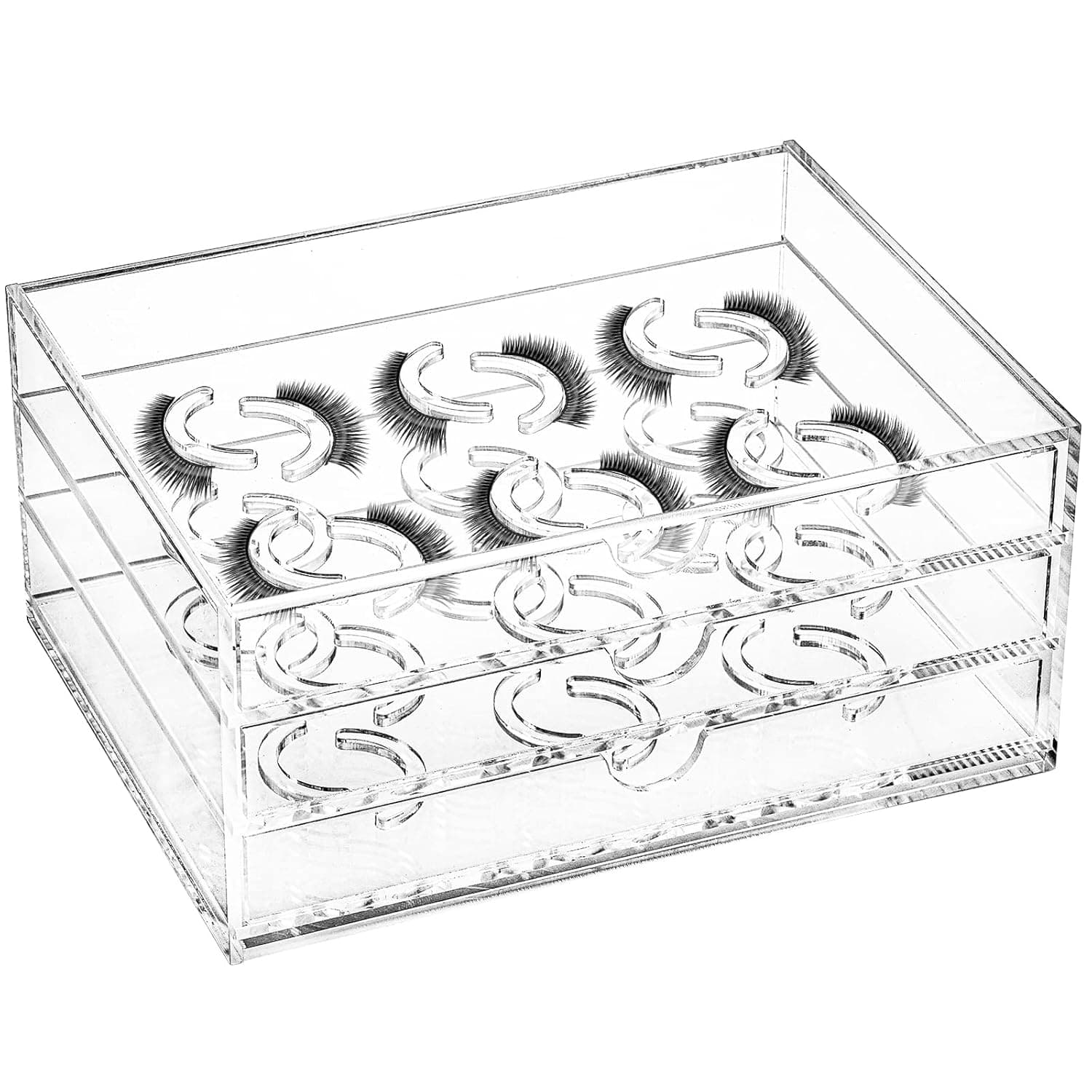 Frcctre 3 Layers Acrylic False Eyelash Organizer Box, Clear Drawer False Eyelash Storage Box Makeup Display Container Transparent Empty Eyelash Case for 18 Pairs False Eyelash