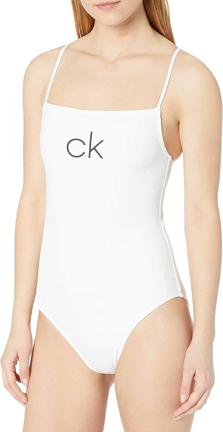 Calvin Klein Logo Front Straight Neckline One Piece Swimsuit