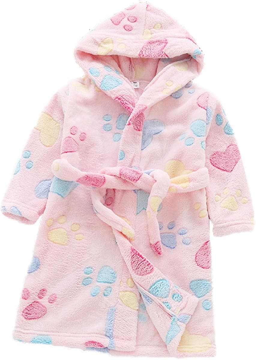 Little Toddlers Bbay Kids Soft Fleece Flannel Cartton Unicore Long Sleeve Hooded Bathrobe Pajama Sleepwear