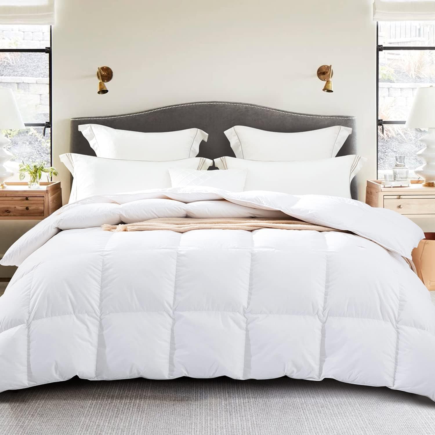 Amazon Brand - Pinzon All-Season Ultra Soft Feather Down Comforter Duvet Insert, 100% Cotton, Medium Warmth, White, Full/Queen-All Season