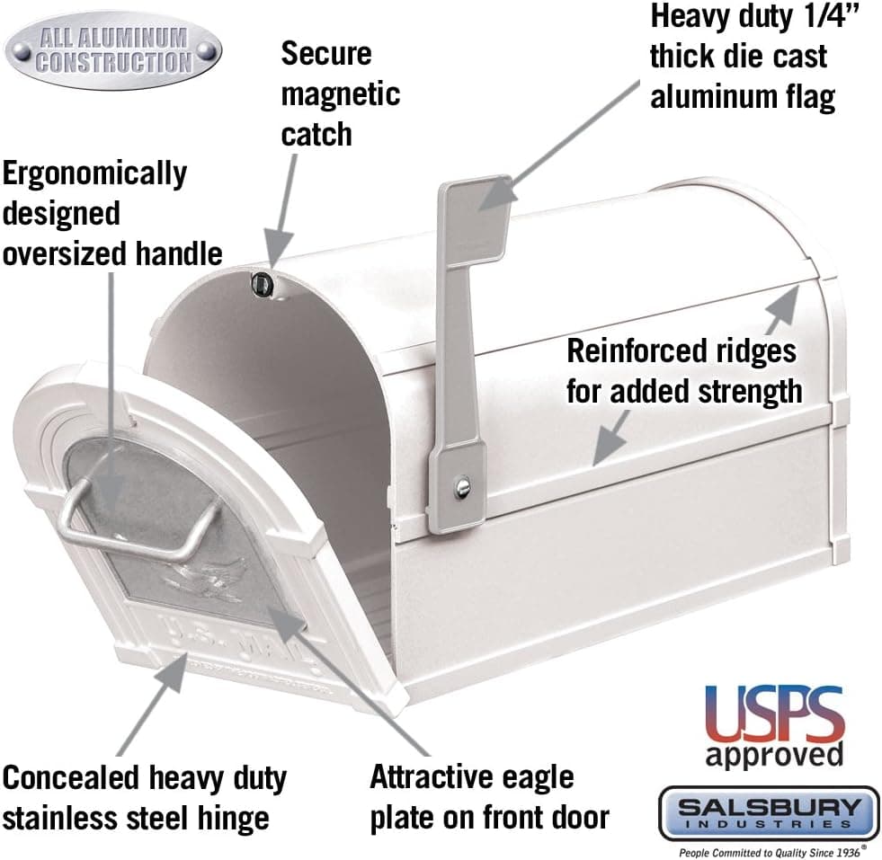 Salsbury Industries 4855E-WHS Eagle Rural Mailbox, White/Silver