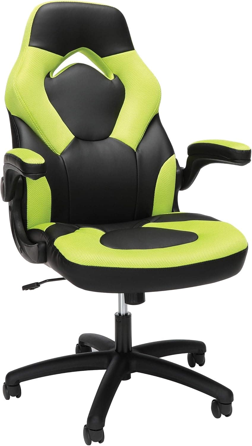 OFM Gaming Chair Ergonomic Racing Style PC Computer Desk Office Chair - 360 Swivel, Integrated Lumbar Support & Headrest, Adjustable Height, Recline Tilt Control, Flip-Up Arms, 275lb Max (2020 Green)