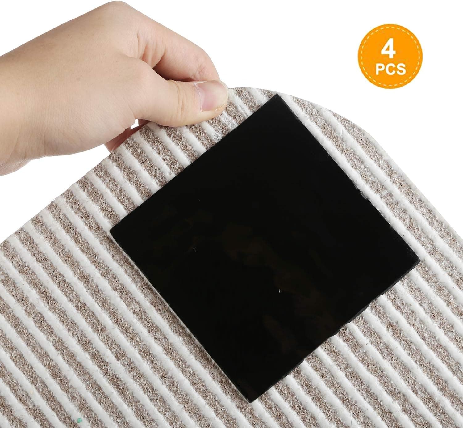 Rug Grippers to Anti Curling &Keeps Corner Flat-Washable Renewable Reusable Removable Double Side Adhesive Tape: 4pcs Large Customizable Square Sticky Pads for Area Rugs, Carpets on Hard Floor Surface