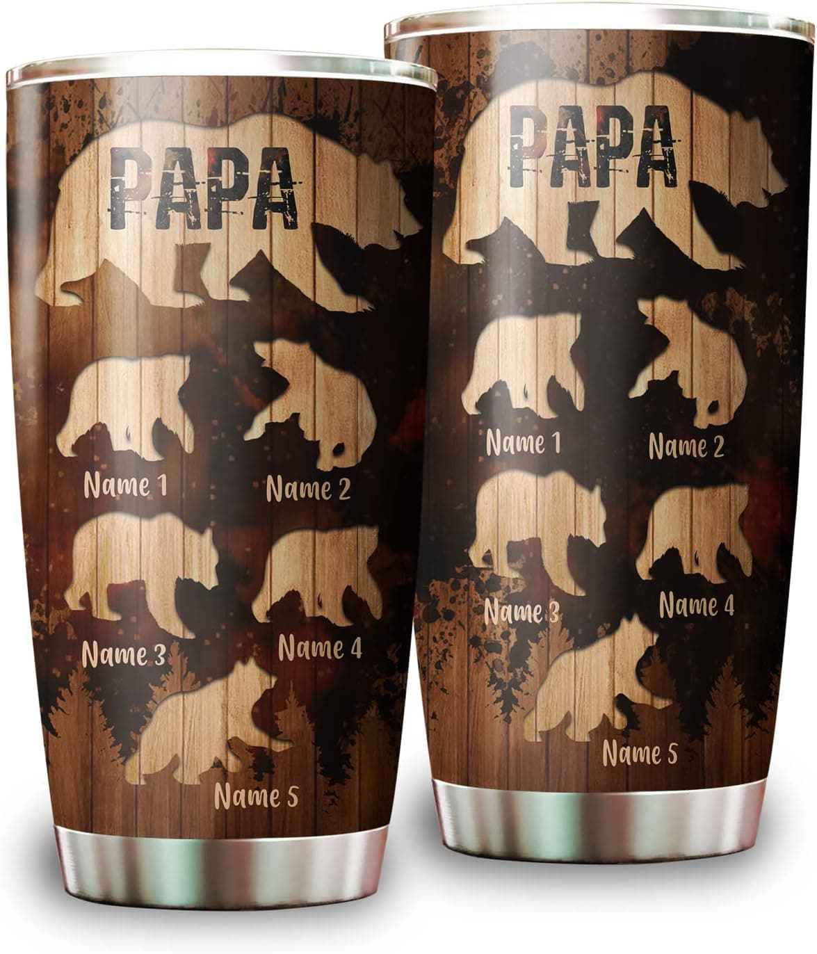 Papa Bear Tumbler Personalized Father's Day Gifts With Custom Name Stainless Steel Insulated Tumblers 20oz Coffee Travel Mug Birthday Christmas Custom Gifts For Best Daddy Dad Fathers