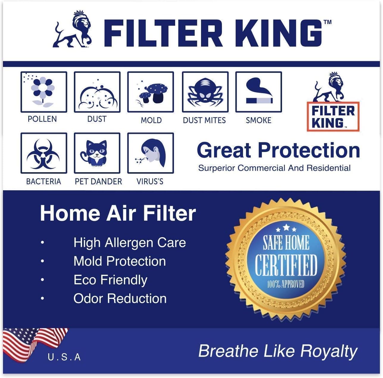 Filter King Air Filters 30x36x1 (Actual Size: 29.5x35.5x1) | 4-PACK | MERV 11 HVAC Pleated AC Furnace Filters | Air Purifier | Replacement Filters for Clean, Healthy & Fresh Environment| MADE IN USA
