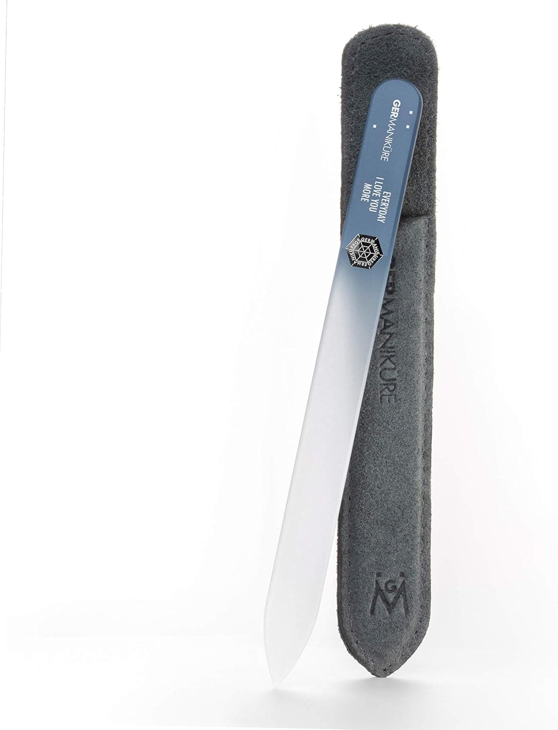 GERMANIKURE Czech Crystal Glass Nail File in Suede Leather Case - Everyday I Love You More - Professional Manicure & Pedicure Products for Smooth Easy Shaping of Natural Nails