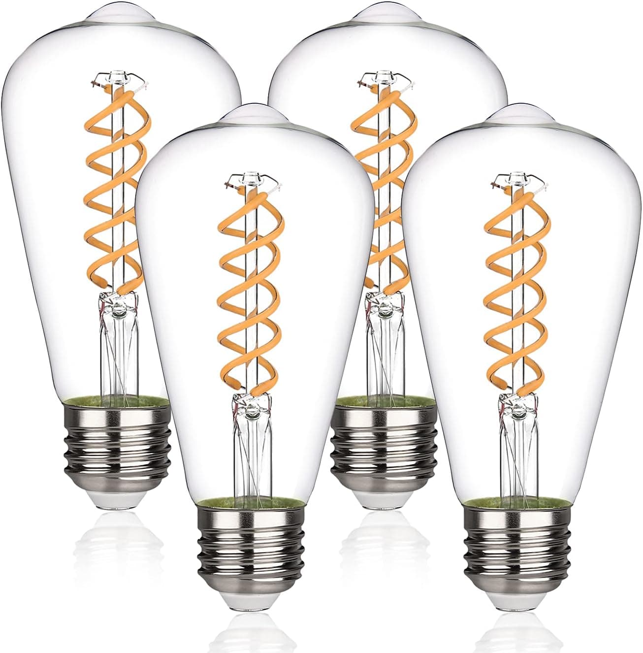MEILUX ST58 8W Vintage Edison LED Bulb,Warm White 2700K , Antique Flexible Spiral LED Filament Light Bulb,750Lm Dimmable with 80+ CRI , 8W Equivalent to 80W, E26 Base,Clear Glass (8W-2700K-4 Pack)