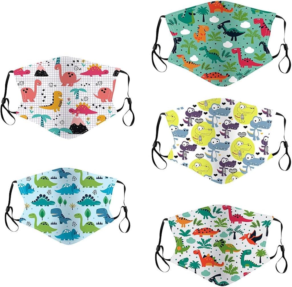 OLOPE Reusable and Children Protective, 5Pcs Face Bandanas with Cute Pattern for Kids, Breathable and Anti-Haze Dust