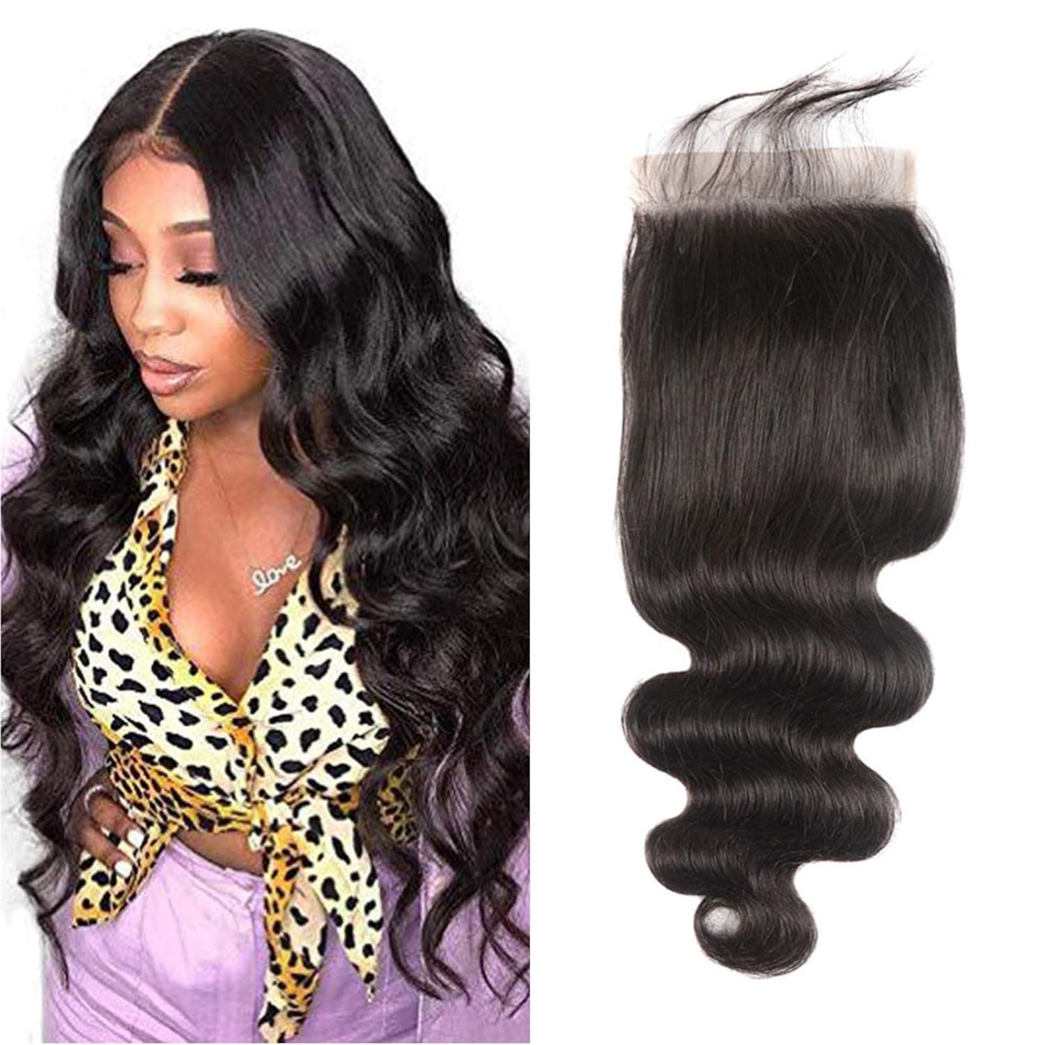 6X6 Body Wave Closure Pre Plucked Bleached Knots 6 By 6 Lace Front With Baby Hair Swiss Lace High Density 6X6 Lace Closure For Women Brazilian Virgin Hair 100 Percent Human Hair Natural Color 16 Inch