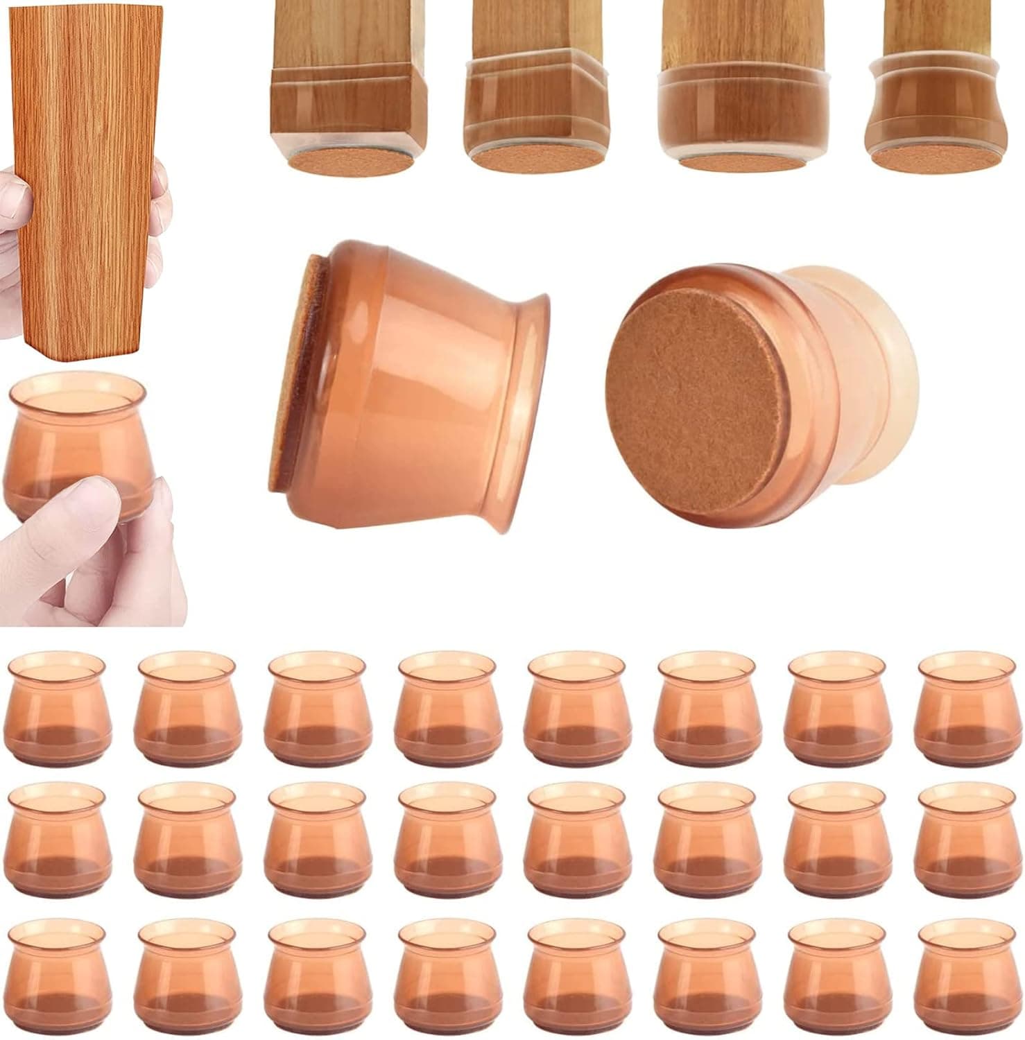 24Pcs Silicone Chair Leg Floor Protectors,BIRDBELL Extra Thick Furniture Pads Felt Chair Leg Caps,Chair Covers Protect Floors from Scratching,Chairs Slide Without Noise(0.59-1.10in Brown Small)