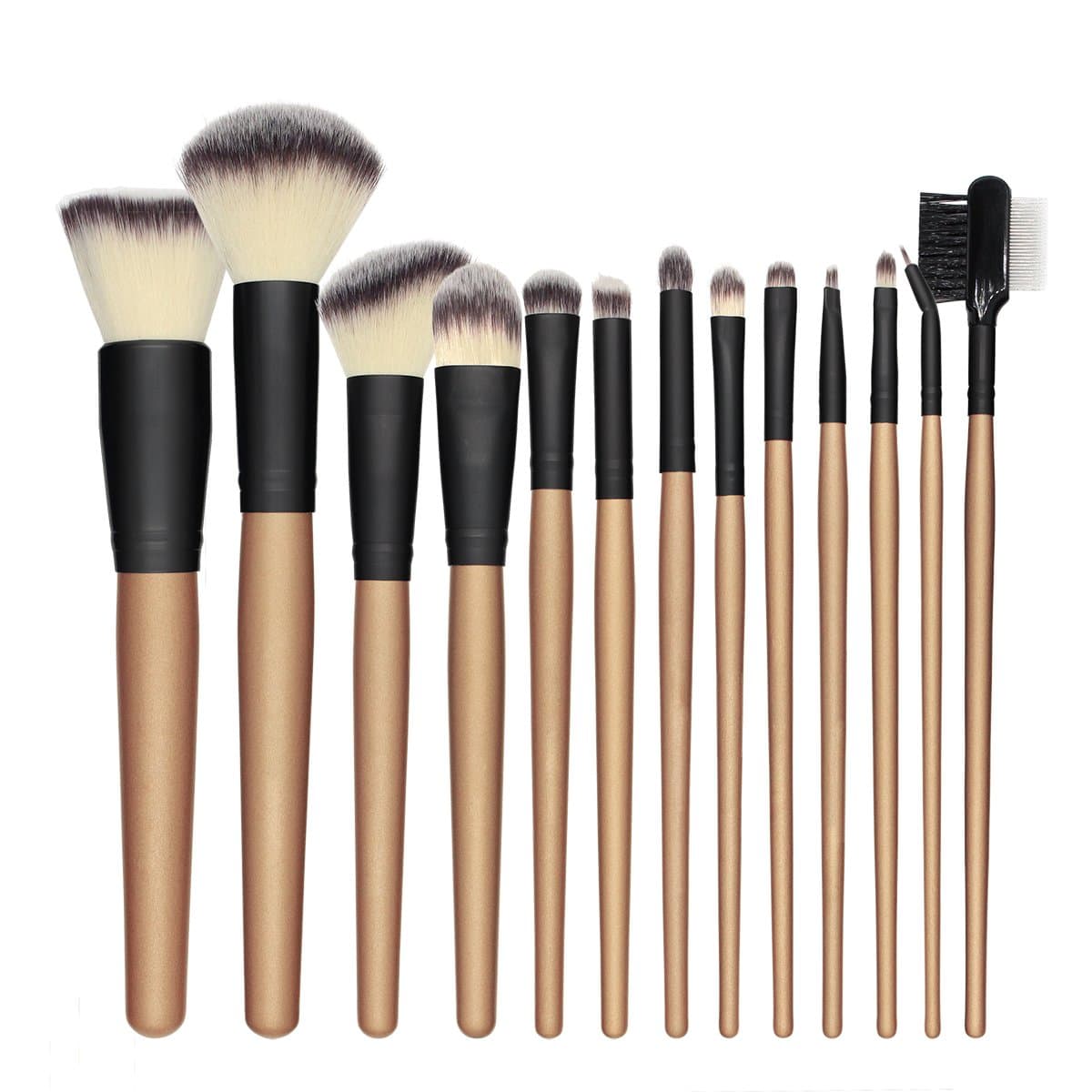 Beauty Infinity 13PCS Professional Makeup Brush Set Premium Synthetic Hair Cosmetic Flat Top Kabuki Brush Foundation Powder Eyeliner Powder Eyeshadow Lip Brush Kit With Flax Cosmetic Bag (Golden)