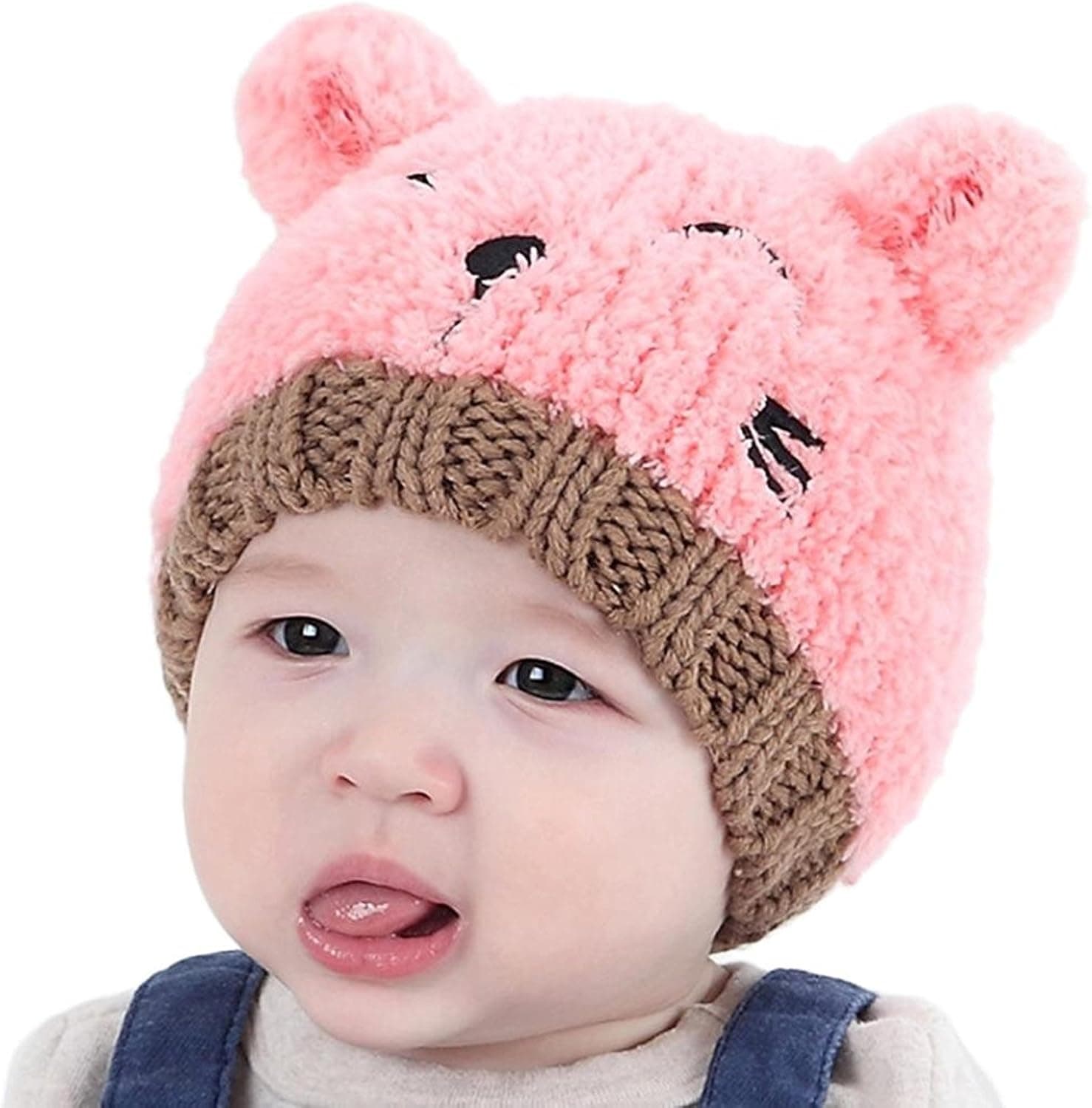 Gotd Baby Girls Boys Kids Toddler Knit Cap Warm Earflap Hat (Pink)