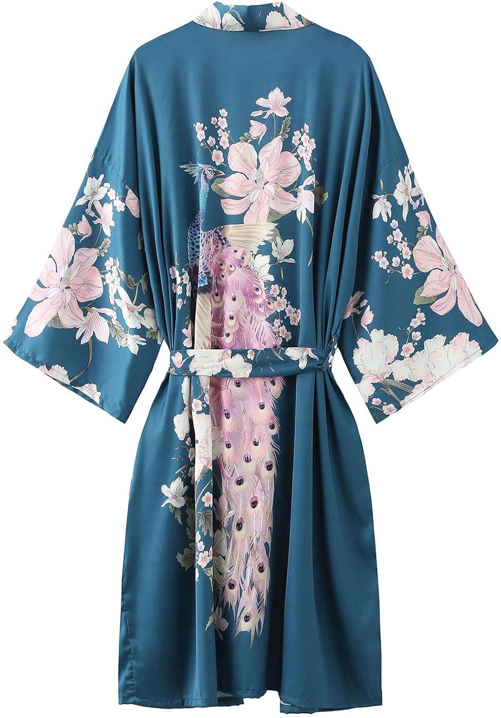 Umjetnost Women's Silky Kimono Robes Short Satin Robe With Peacock And Floral Printed Nightgowns
