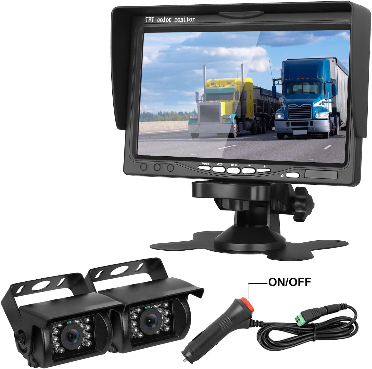 istrong Dual Backup Camera 7'' Monitor 12V-24V Kit System For RV/Truck/Camper/Trailer/Bus/5th Wheel IP68 Waterproof IR Night Vision Wired