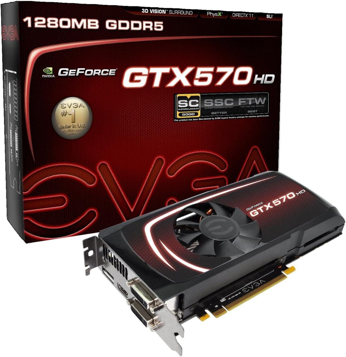 EVGA GeForce GTX 570 HD Superclocked 1280 MB GDDR5 PCI Express 2.0 2DVI/HDMI/Display Port SLI Ready Graphics Card, 012-P3-1573-KR